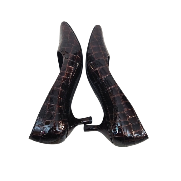 Vaneli Dark Brown Croc Effect Pointed Toe Heels - Picture 7 of 11